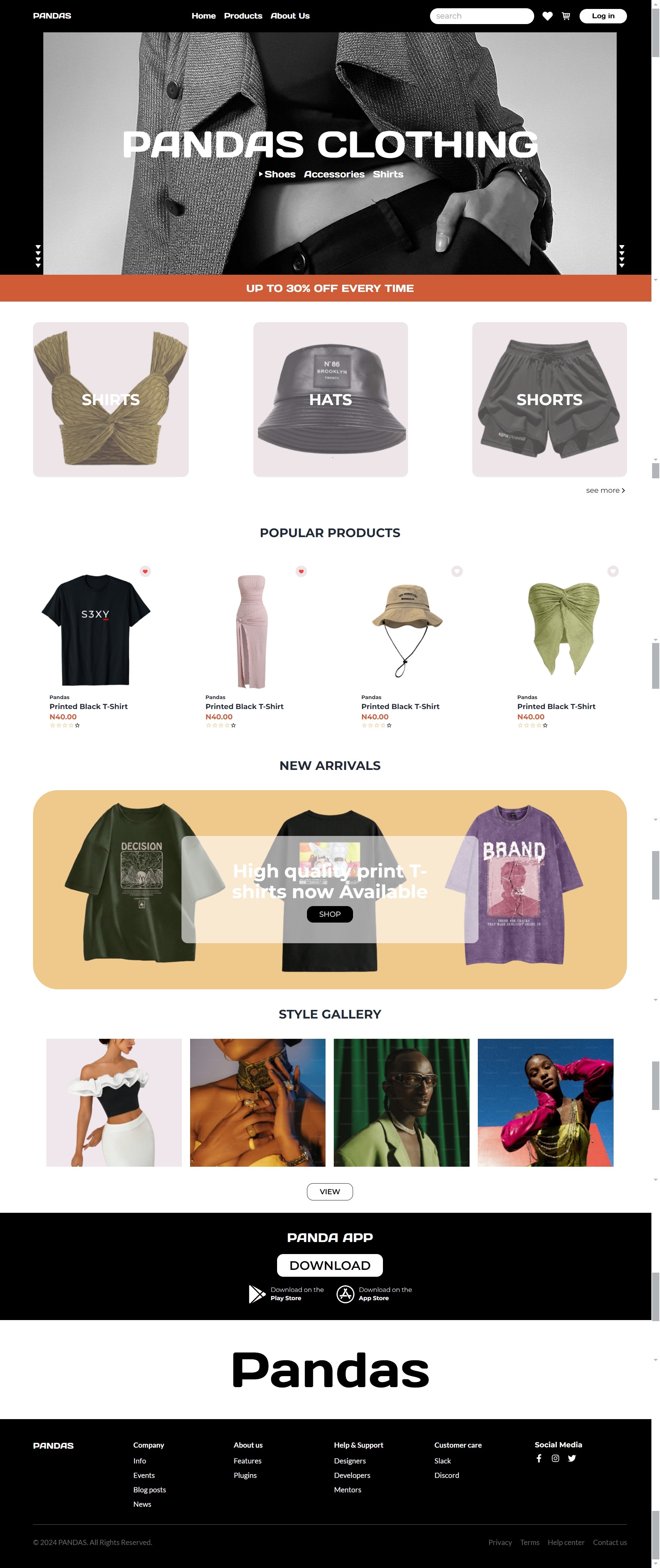 Panda Clothing Landing Page